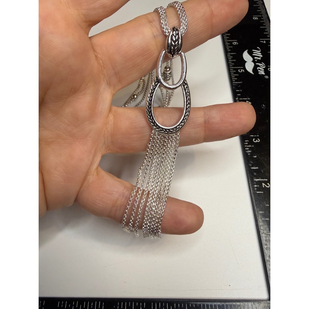 Brighton Silver Tone Multi Strand Beaded Tassel Long Necklace Boho Statement